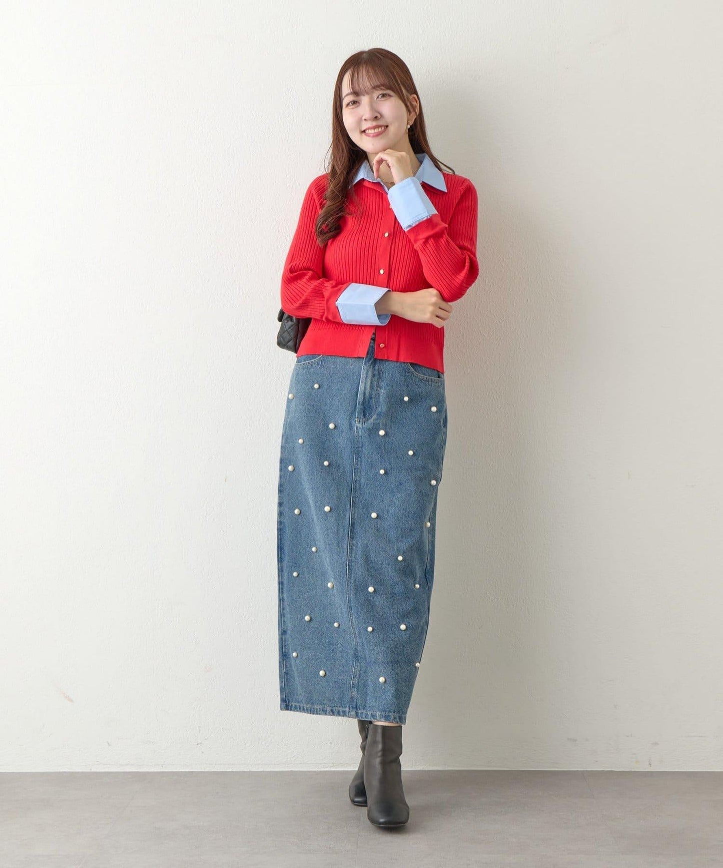 拼接安哥拉羊毛觸感羅紋針織開衫