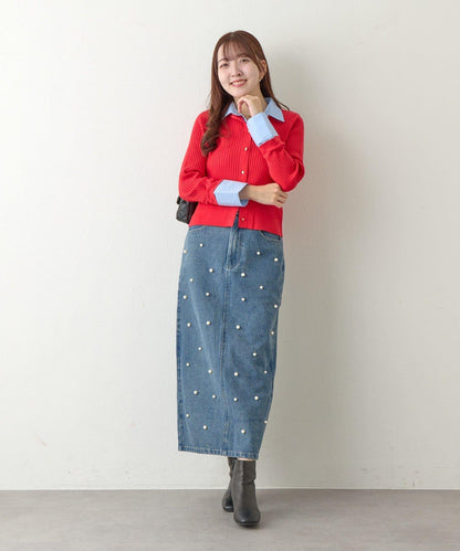 拼接安哥拉羊毛觸感羅紋針織開衫