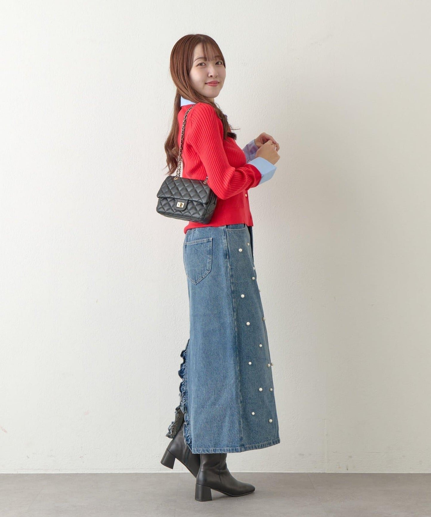 拼接安哥拉羊毛觸感羅紋針織開衫