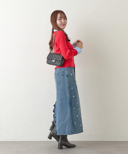 拼接安哥拉羊毛觸感羅紋針織開衫