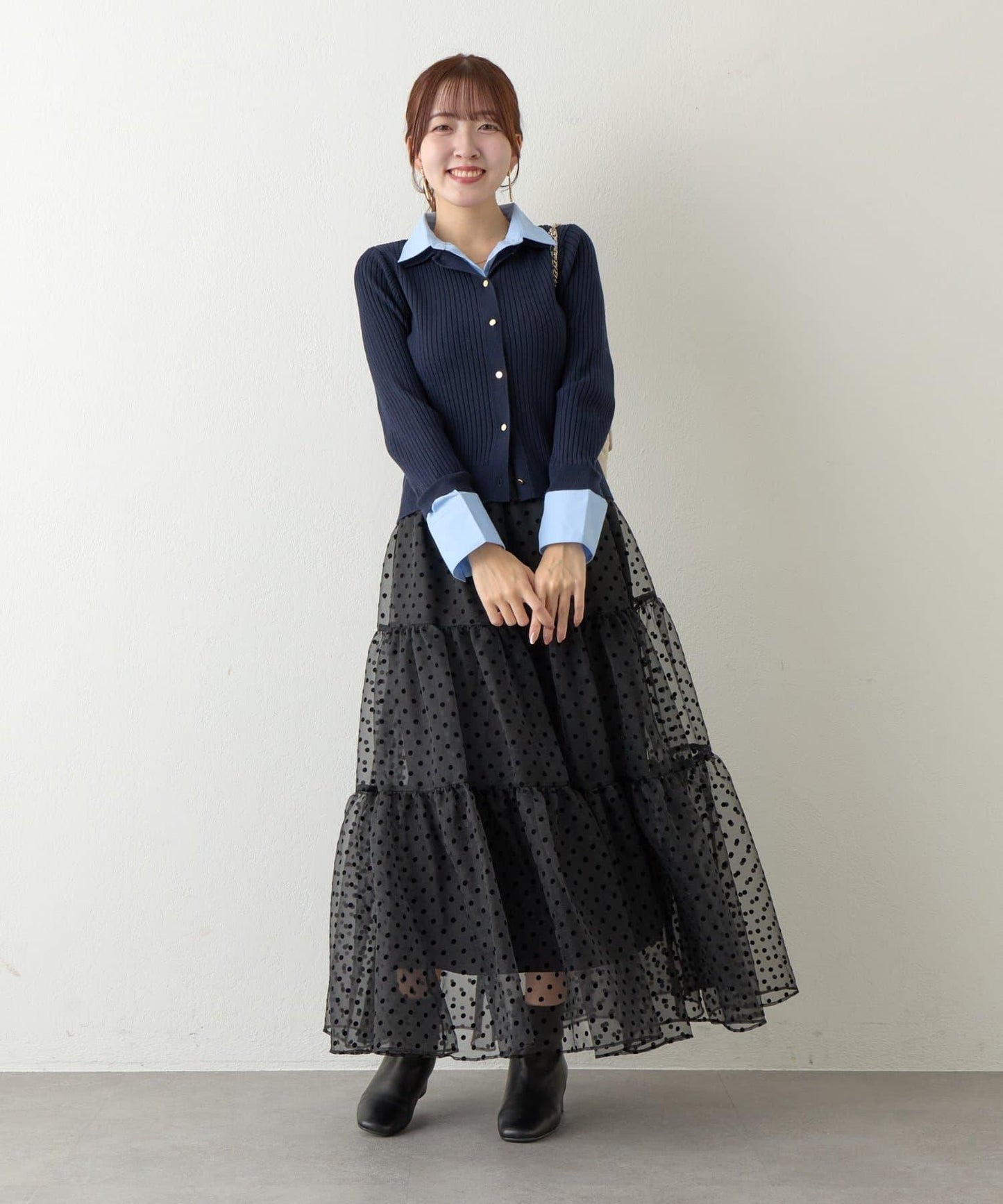 拼接安哥拉羊毛觸感羅紋針織開衫