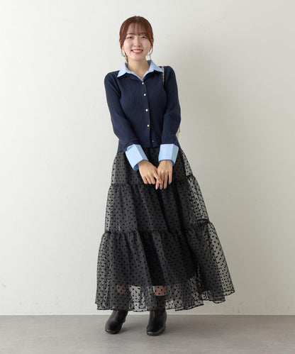 拼接安哥拉羊毛觸感羅紋針織開衫