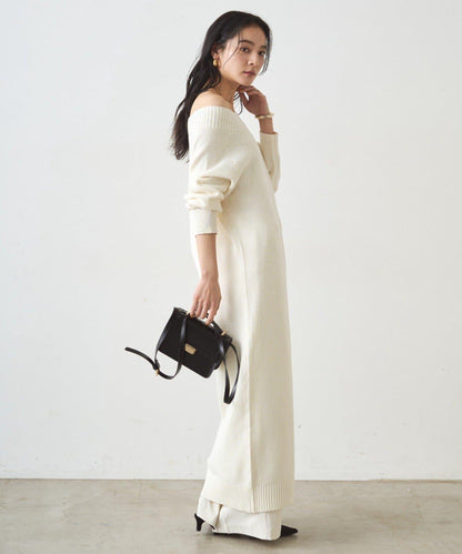 高開衩針織連衣裙