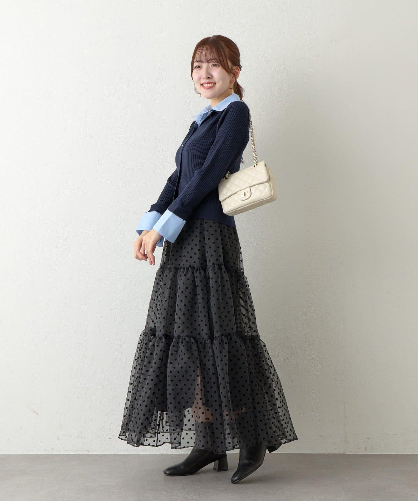 拼接安哥拉羊毛觸感羅紋針織開衫