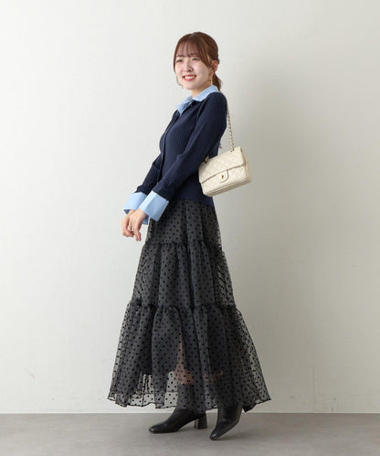 拼接安哥拉羊毛觸感羅紋針織開衫