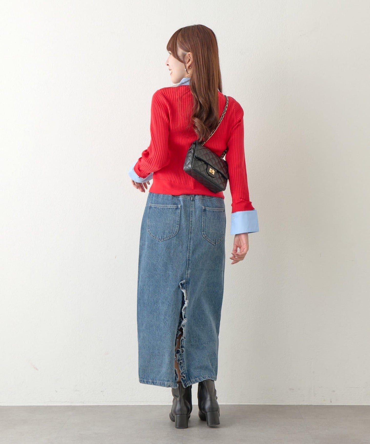 拼接安哥拉羊毛觸感羅紋針織開衫