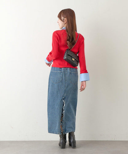 拼接安哥拉羊毛觸感羅紋針織開衫