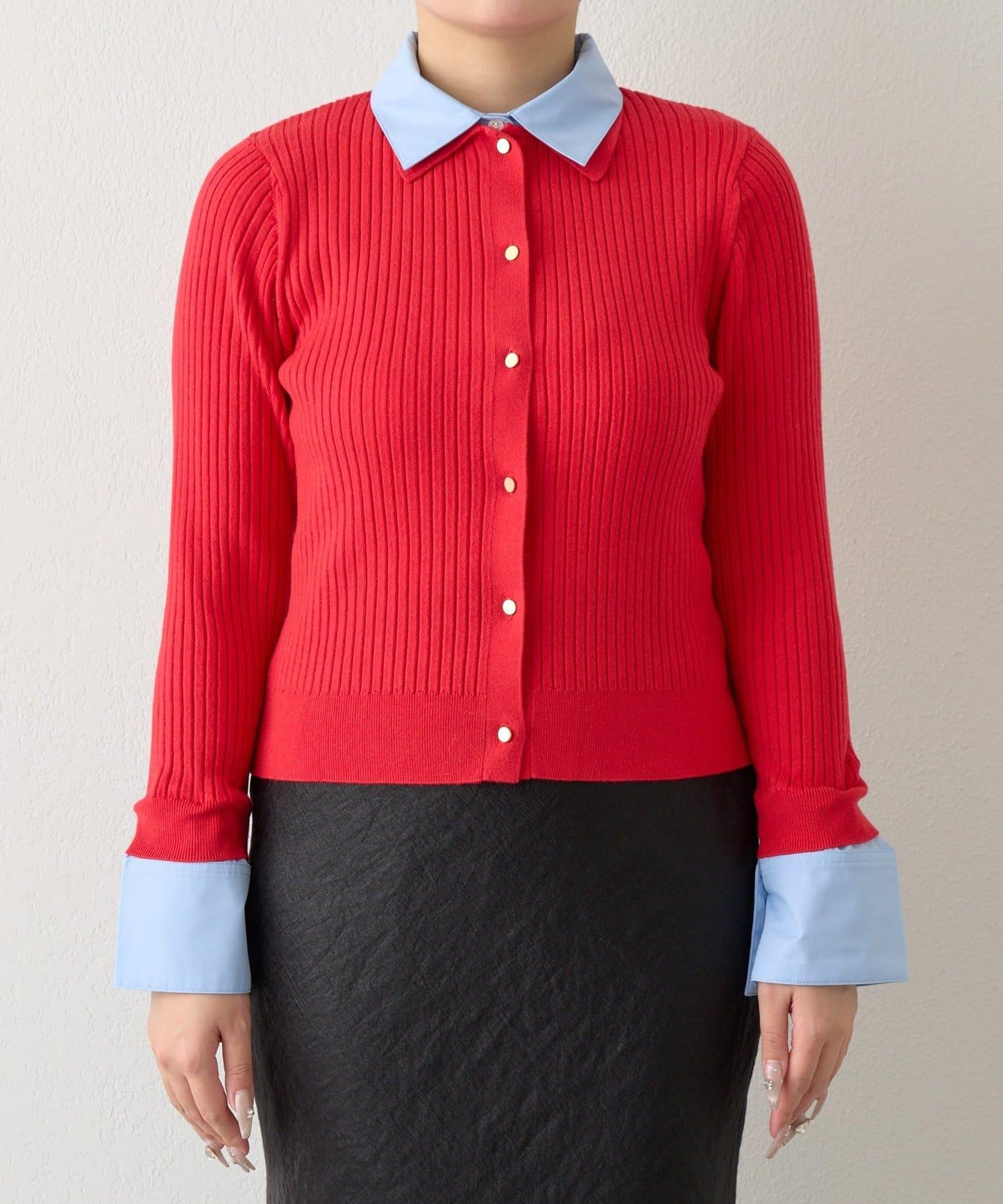 拼接安哥拉羊毛觸感羅紋針織開衫