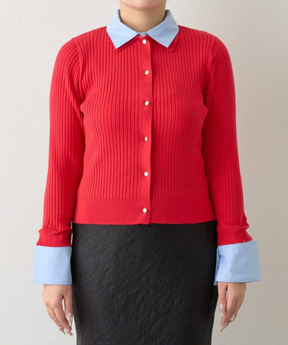 拼接安哥拉羊毛觸感羅紋針織開衫