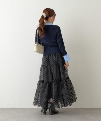 拼接安哥拉羊毛觸感羅紋針織開衫