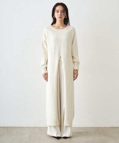 高開衩針織連衣裙