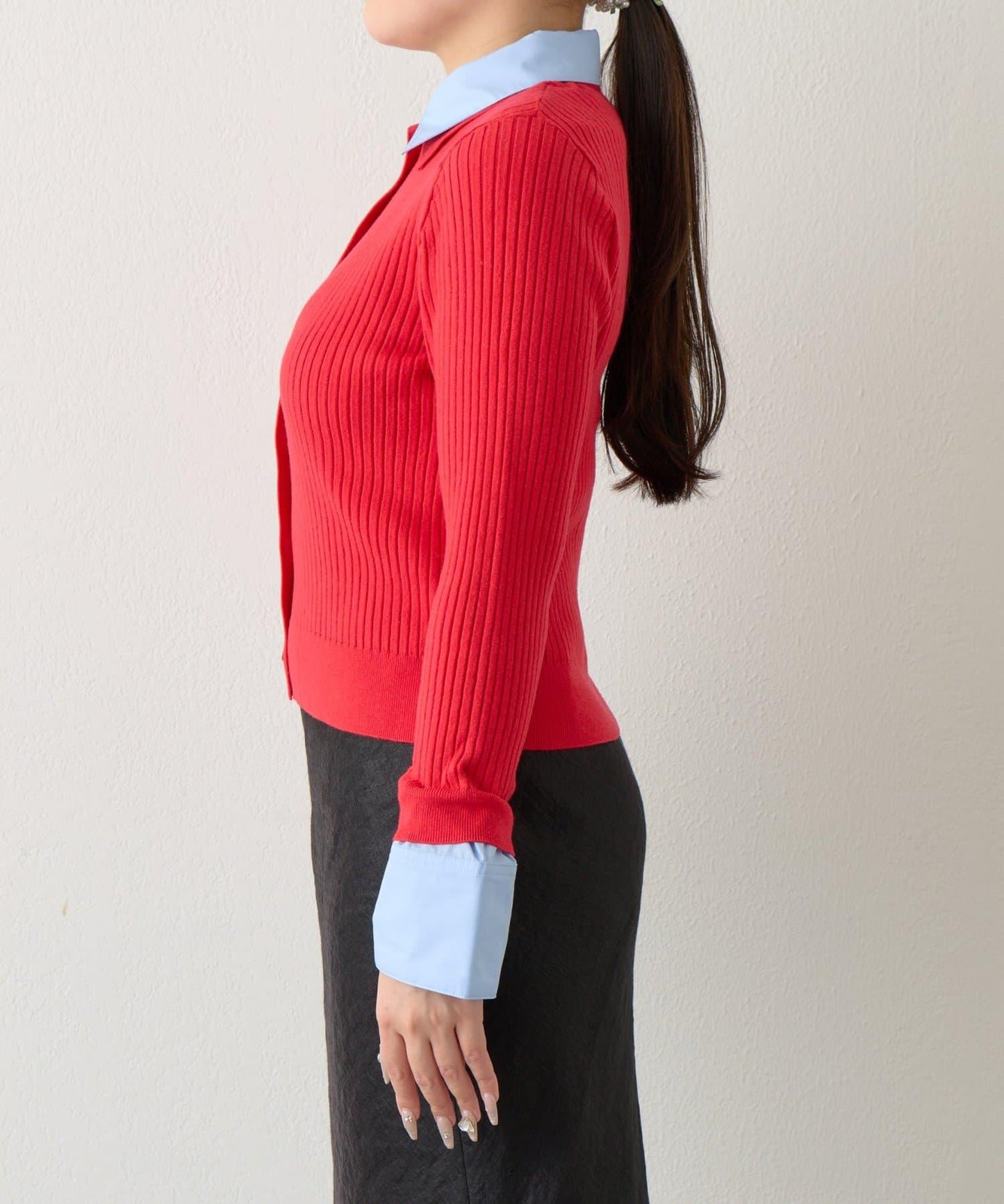 拼接安哥拉羊毛觸感羅紋針織開衫