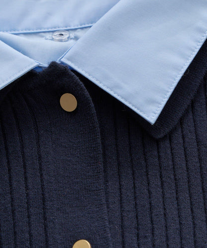 拼接安哥拉羊毛觸感羅紋針織開衫