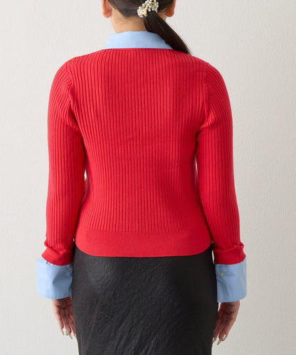 拼接安哥拉羊毛觸感羅紋針織開衫