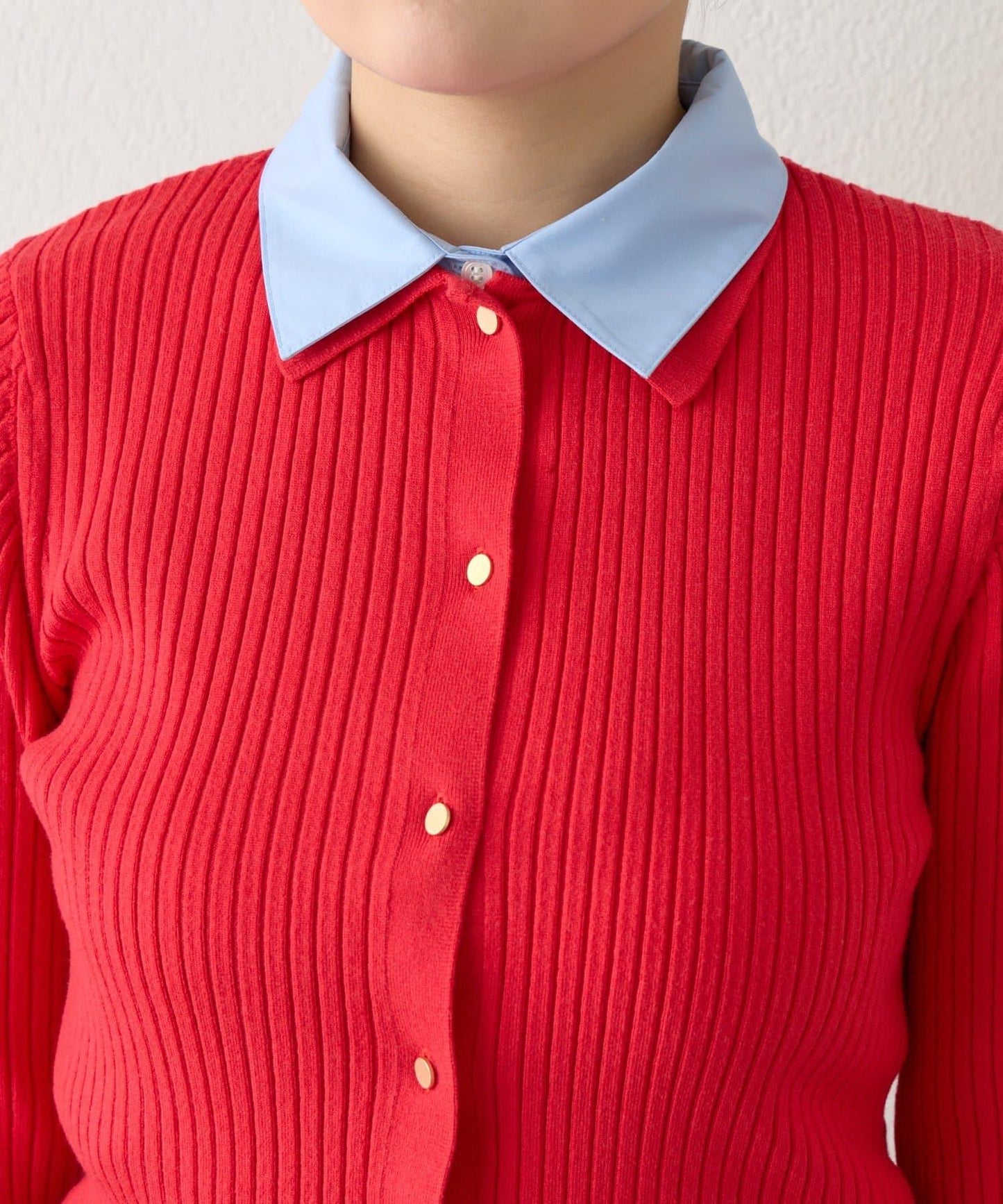 拼接安哥拉羊毛觸感羅紋針織開衫