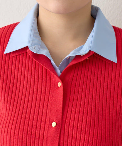 拼接安哥拉羊毛觸感羅紋針織開衫