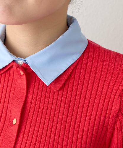 拼接安哥拉羊毛觸感羅紋針織開衫