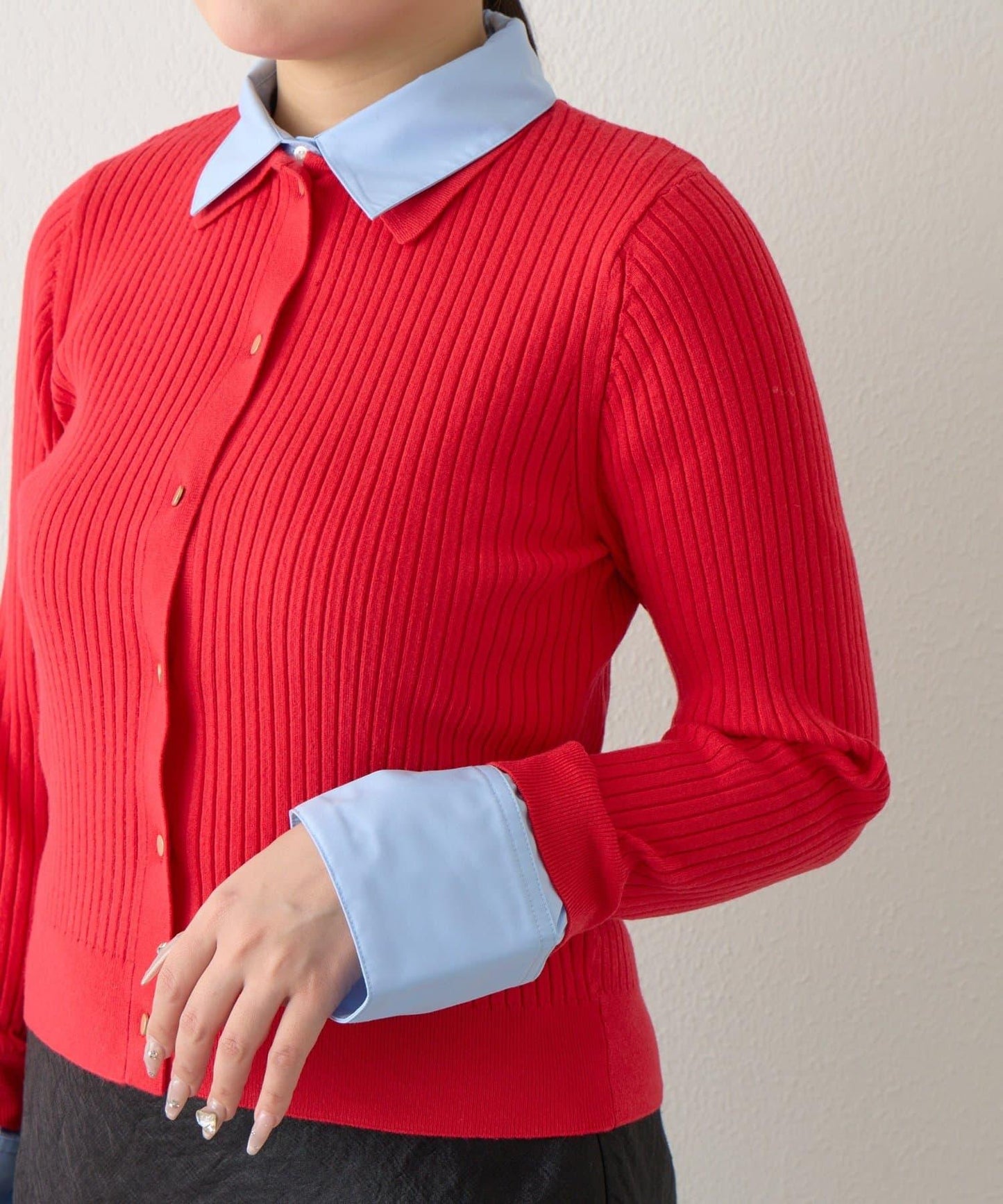 拼接安哥拉羊毛觸感羅紋針織開衫