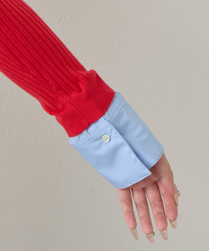 拼接安哥拉羊毛觸感羅紋針織開衫