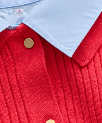 拼接安哥拉羊毛觸感羅紋針織開衫