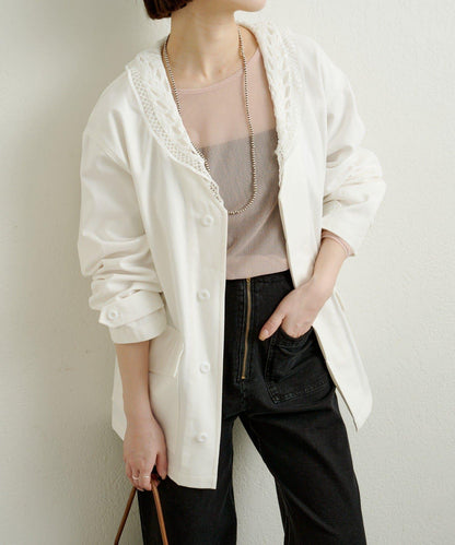 帶領口蕾絲裝飾軍旅風夾克