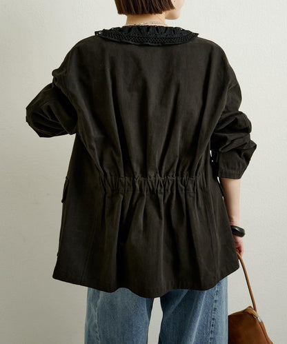 帶領口蕾絲裝飾軍旅風夾克