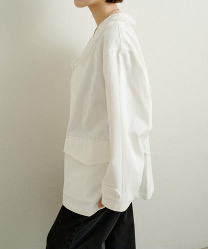 帶領口蕾絲裝飾軍旅風夾克