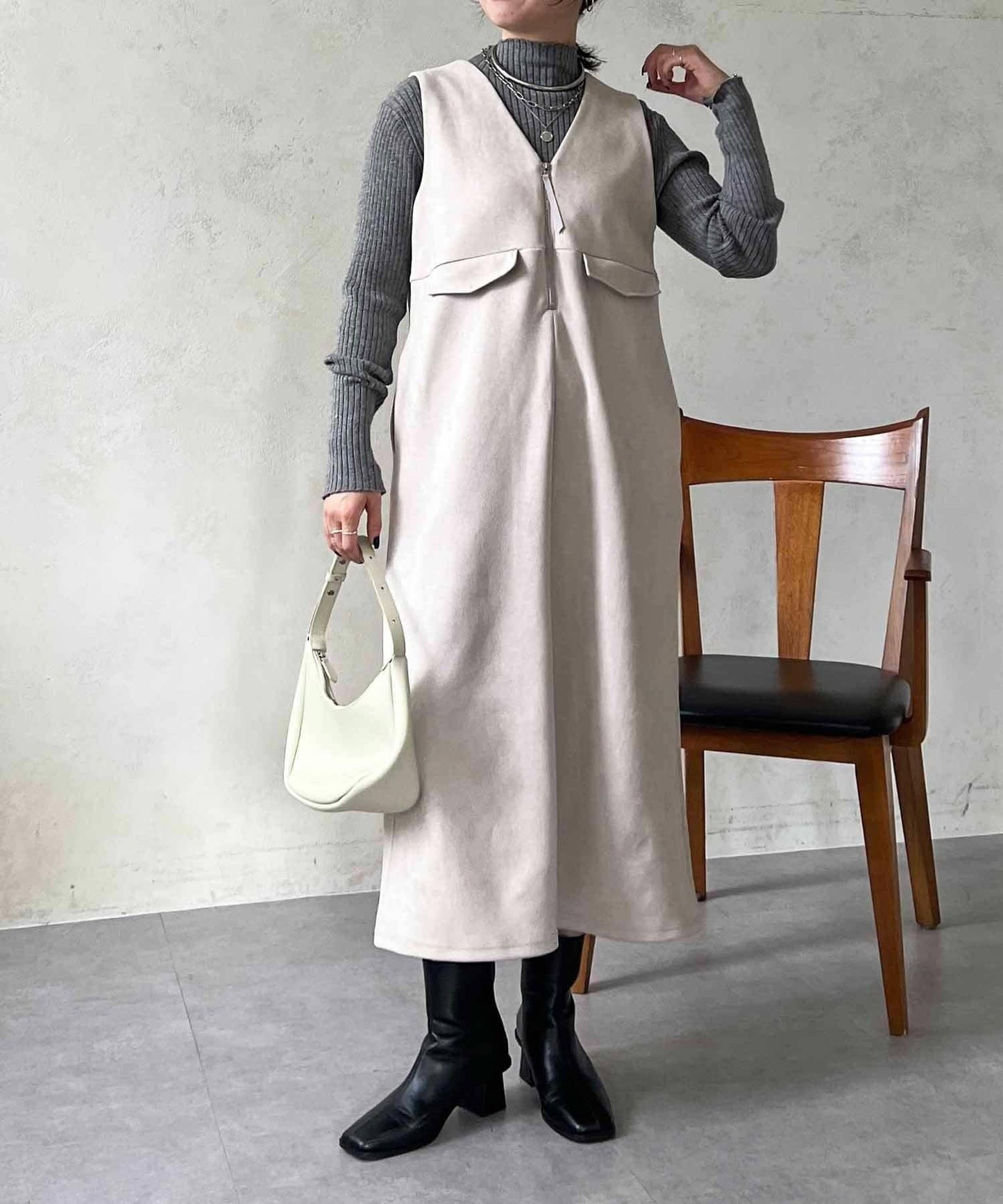 麂皮雙用連衣裙