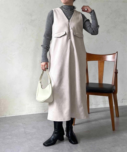 麂皮雙用連衣裙