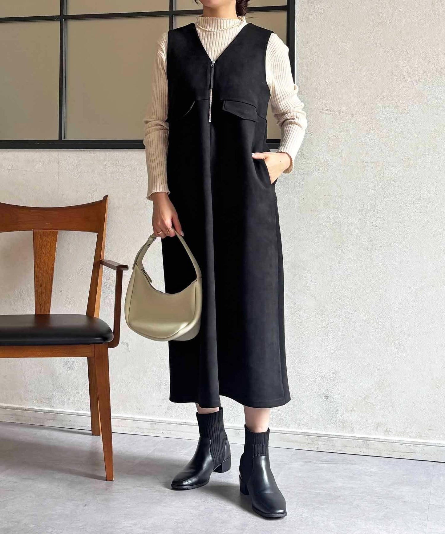 麂皮雙用連衣裙