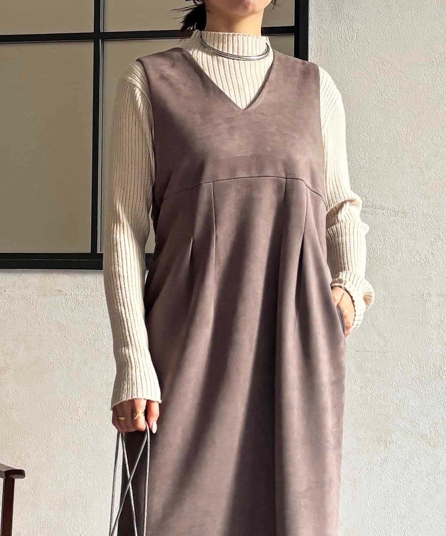 麂皮雙用連衣裙