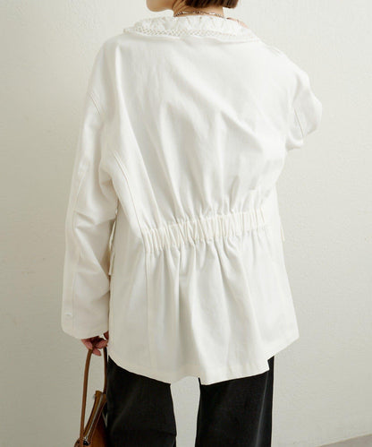 帶領口蕾絲裝飾軍旅風夾克