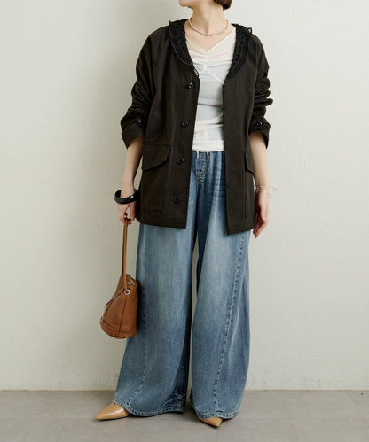 帶領口蕾絲裝飾軍旅風夾克