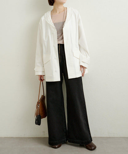 帶領口蕾絲裝飾軍旅風夾克