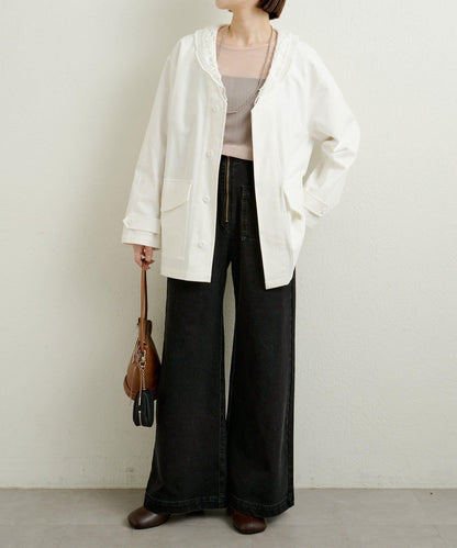 帶領口蕾絲裝飾軍旅風夾克