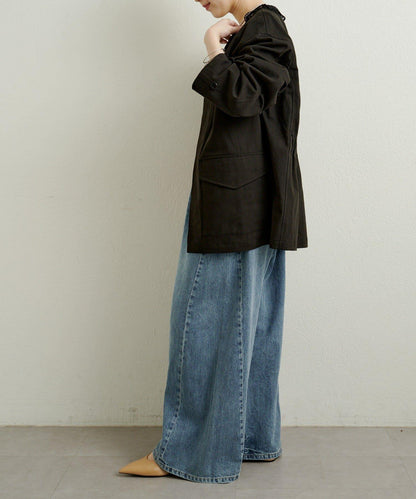 帶領口蕾絲裝飾軍旅風夾克