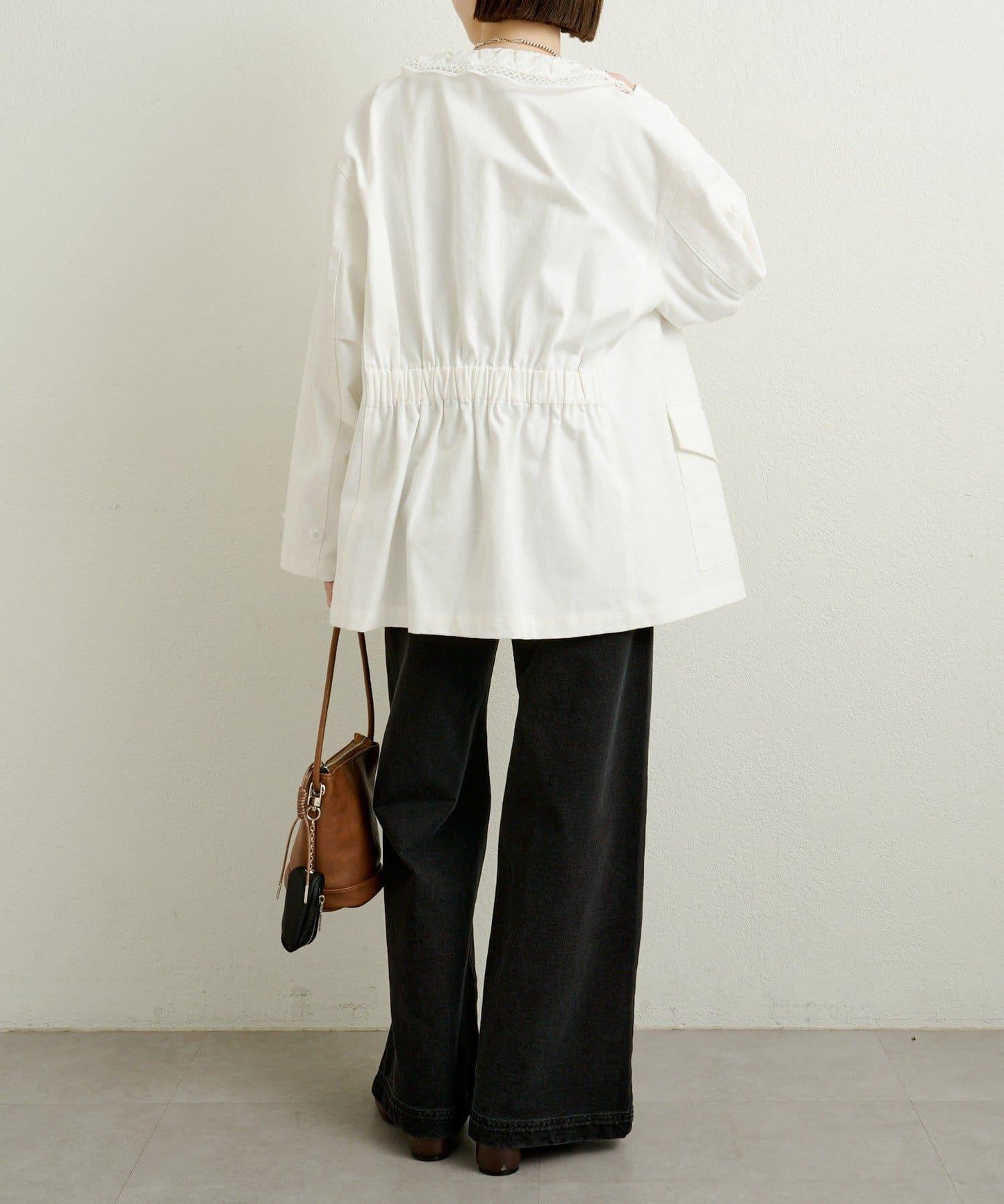 帶領口蕾絲裝飾軍旅風夾克