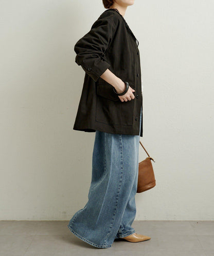 帶領口蕾絲裝飾軍旅風夾克