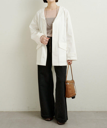 帶領口蕾絲裝飾軍旅風夾克