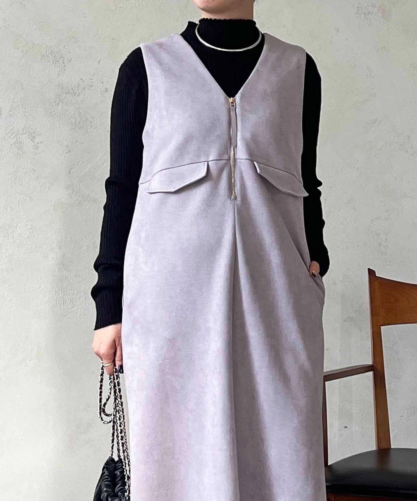 麂皮雙用連衣裙