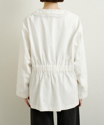 帶領口蕾絲裝飾軍旅風夾克