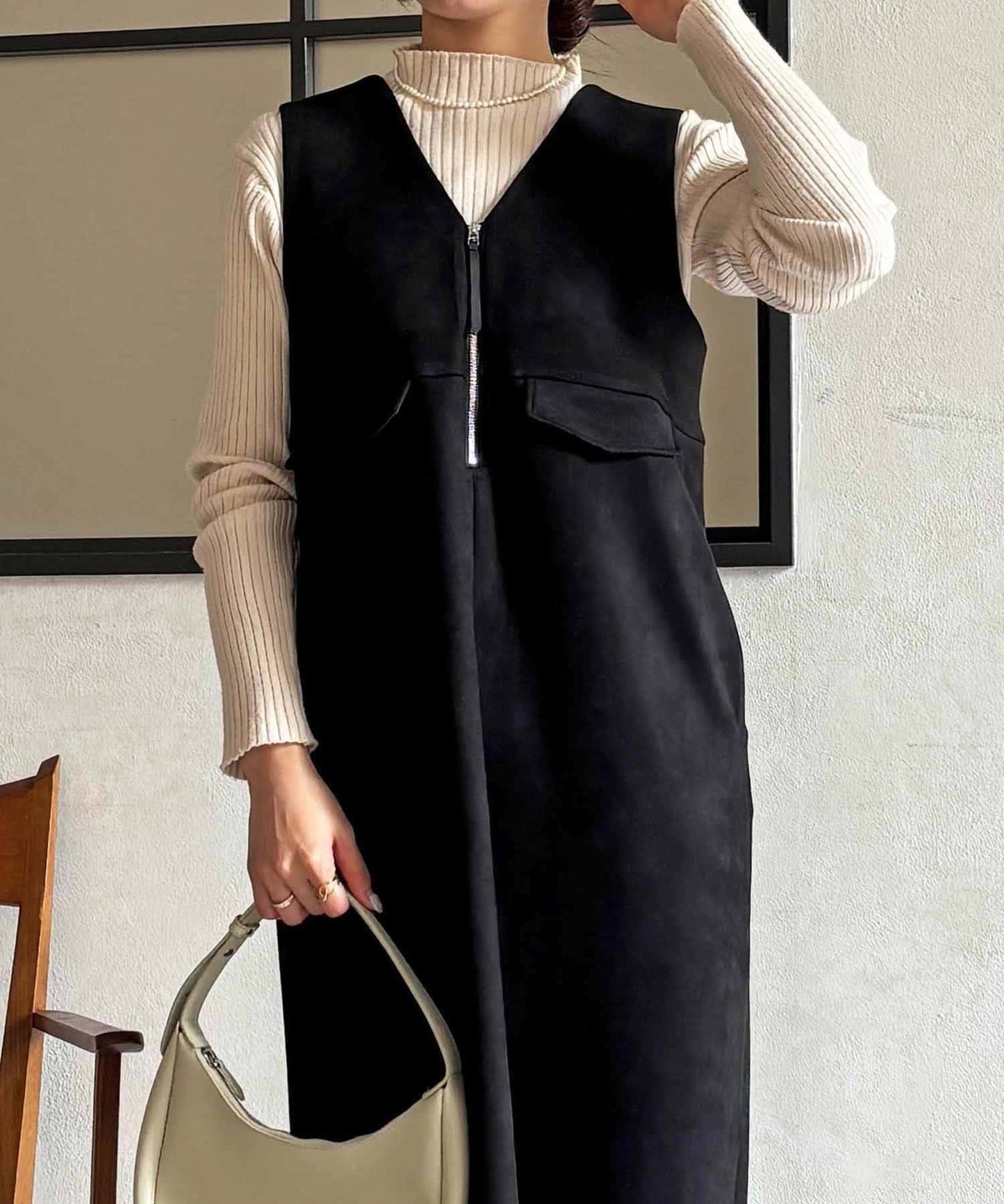 麂皮雙用連衣裙