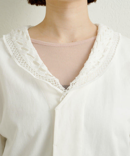 帶領口蕾絲裝飾軍旅風夾克