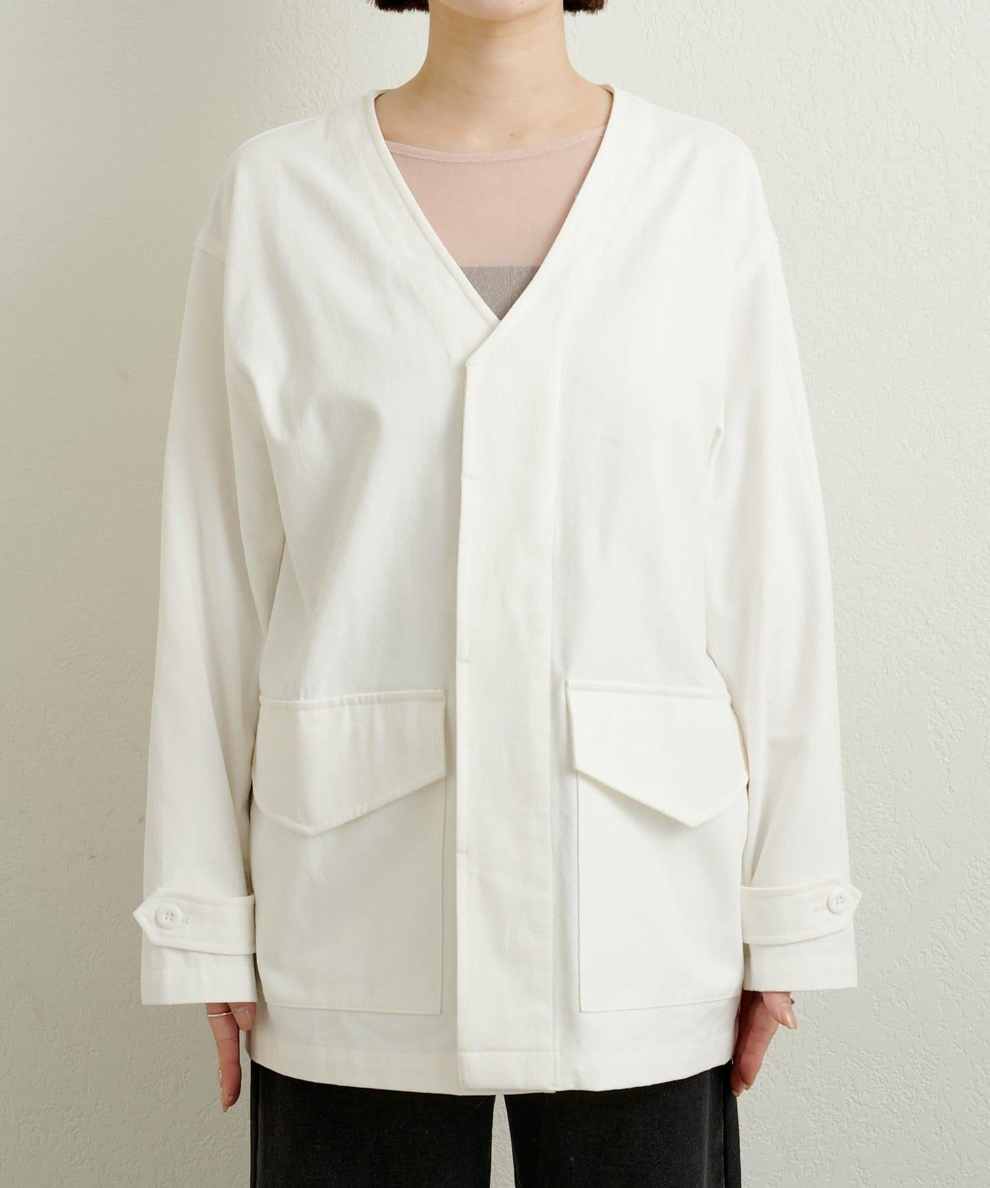 帶領口蕾絲裝飾軍旅風夾克