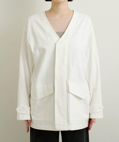 帶領口蕾絲裝飾軍旅風夾克