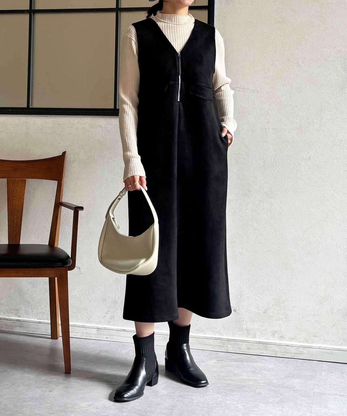 麂皮雙用連衣裙