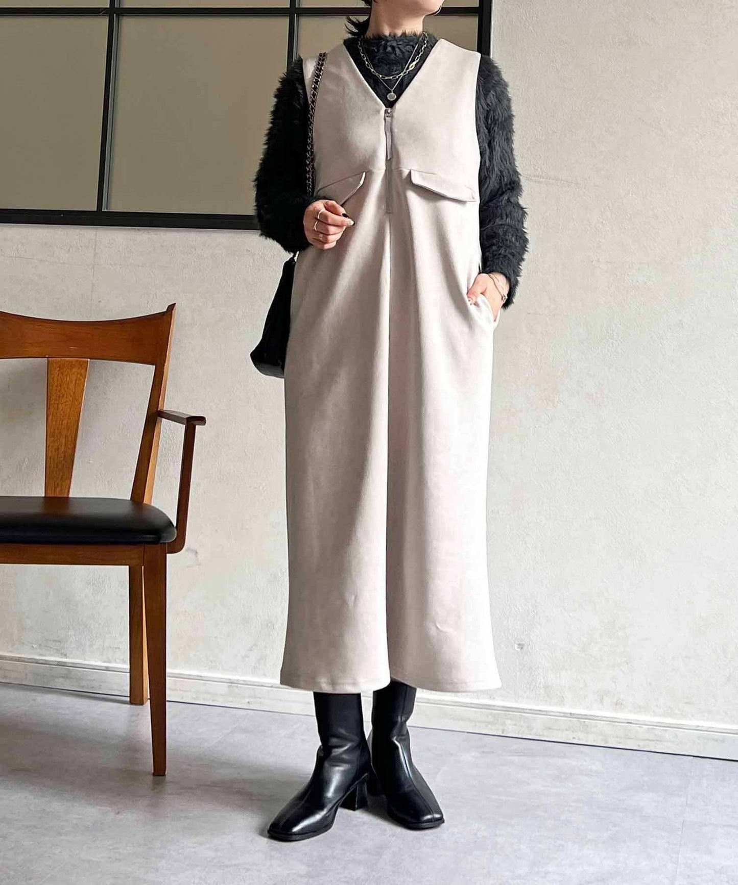 麂皮雙用連衣裙