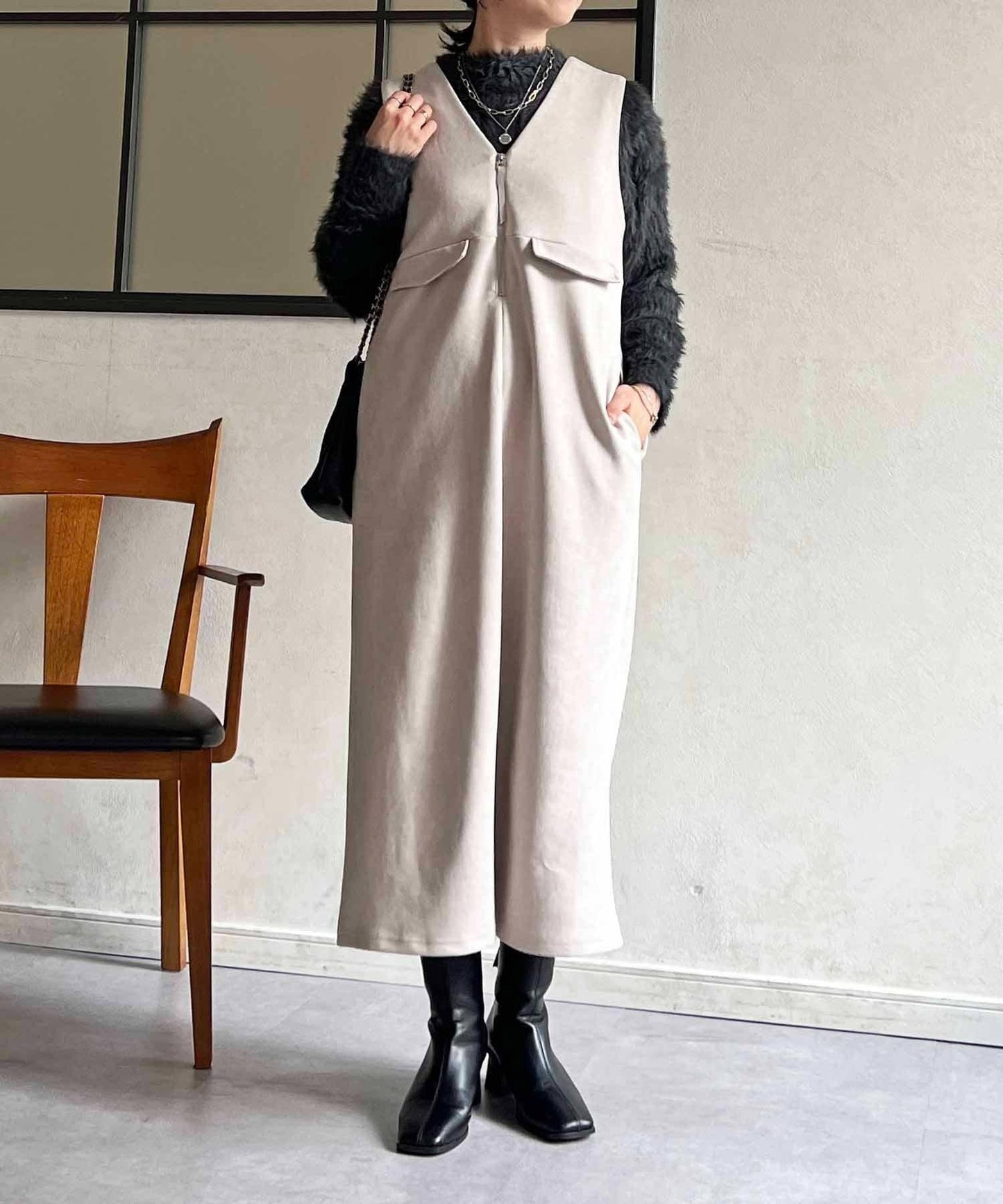 麂皮雙用連衣裙