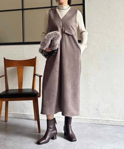 麂皮雙用連衣裙