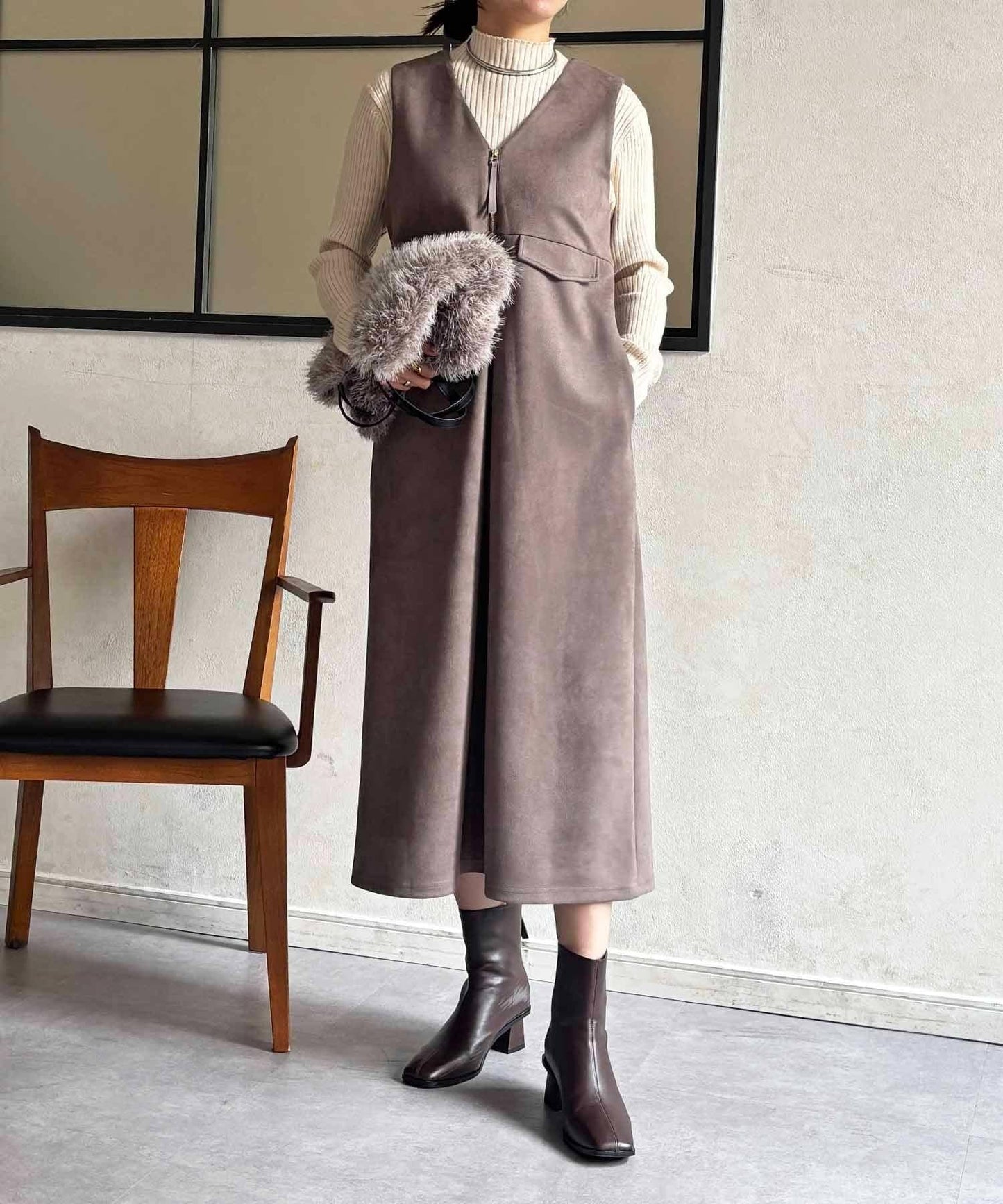 麂皮雙用連衣裙